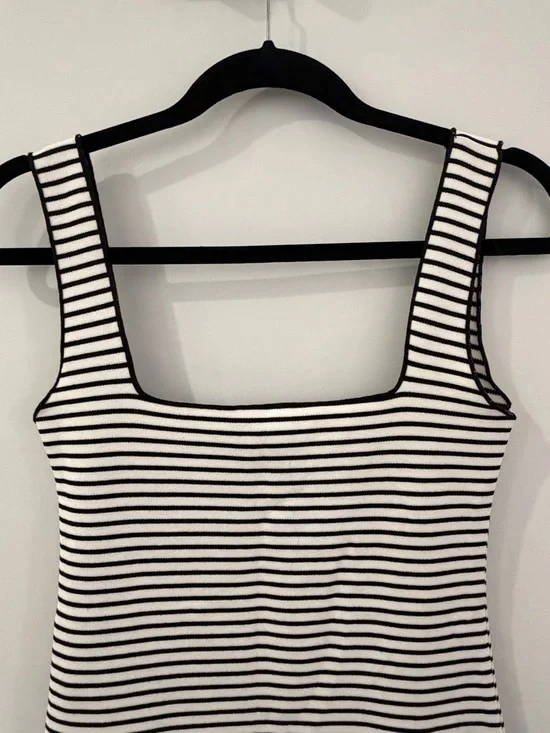 Zara NWT Striped Square-Neck Dress in Black and White Size Medium - Picture 2 of 5